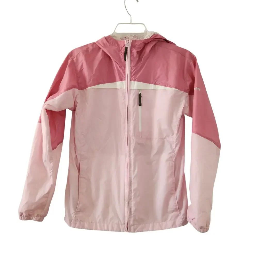 Columbia Windbreaker 14/16 Girls Kids Pink Hooded Lightweight Coat Zip Up